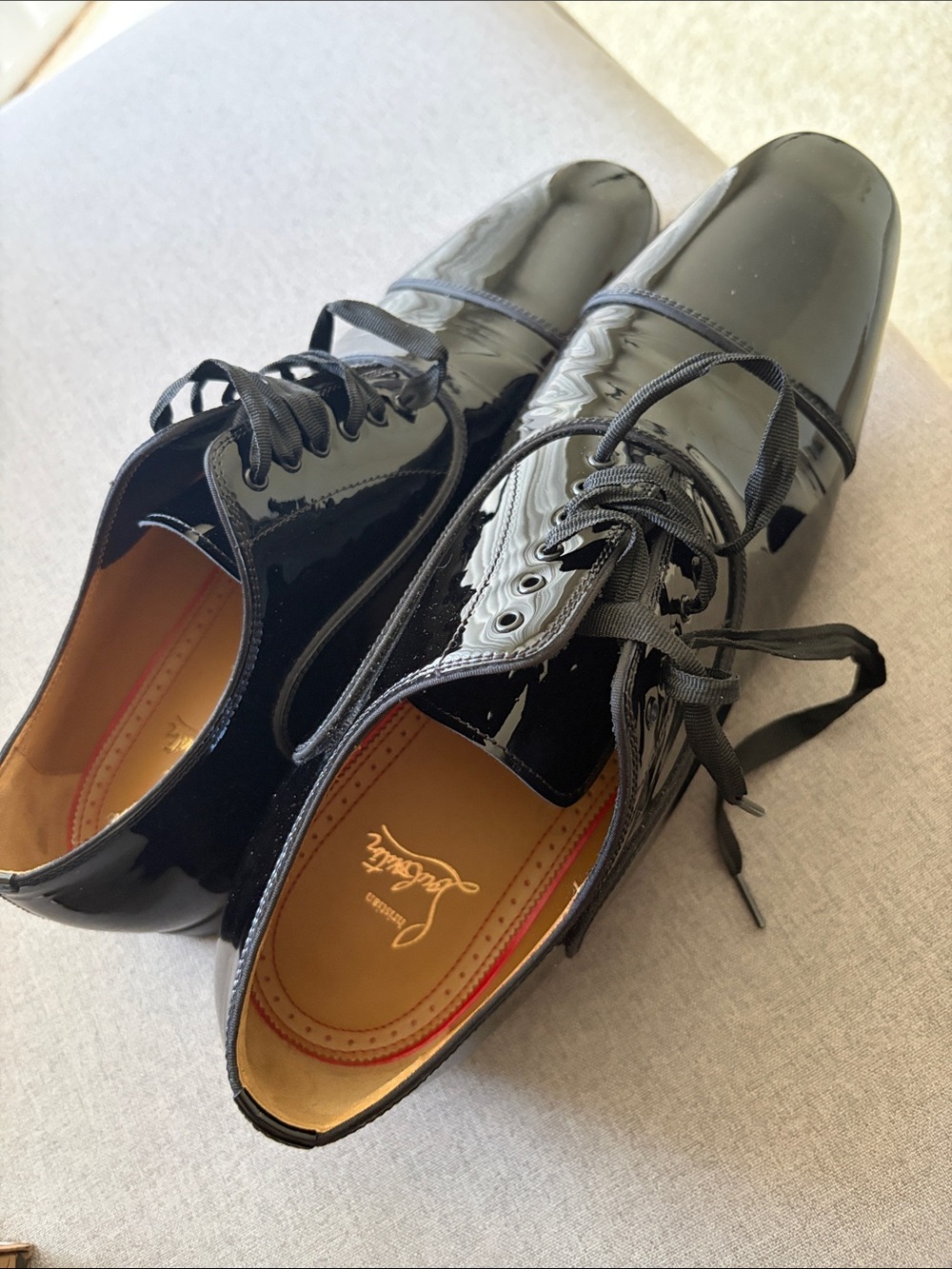 Christian Louboutin Glossy Black Patent Leather Derby Shoes
